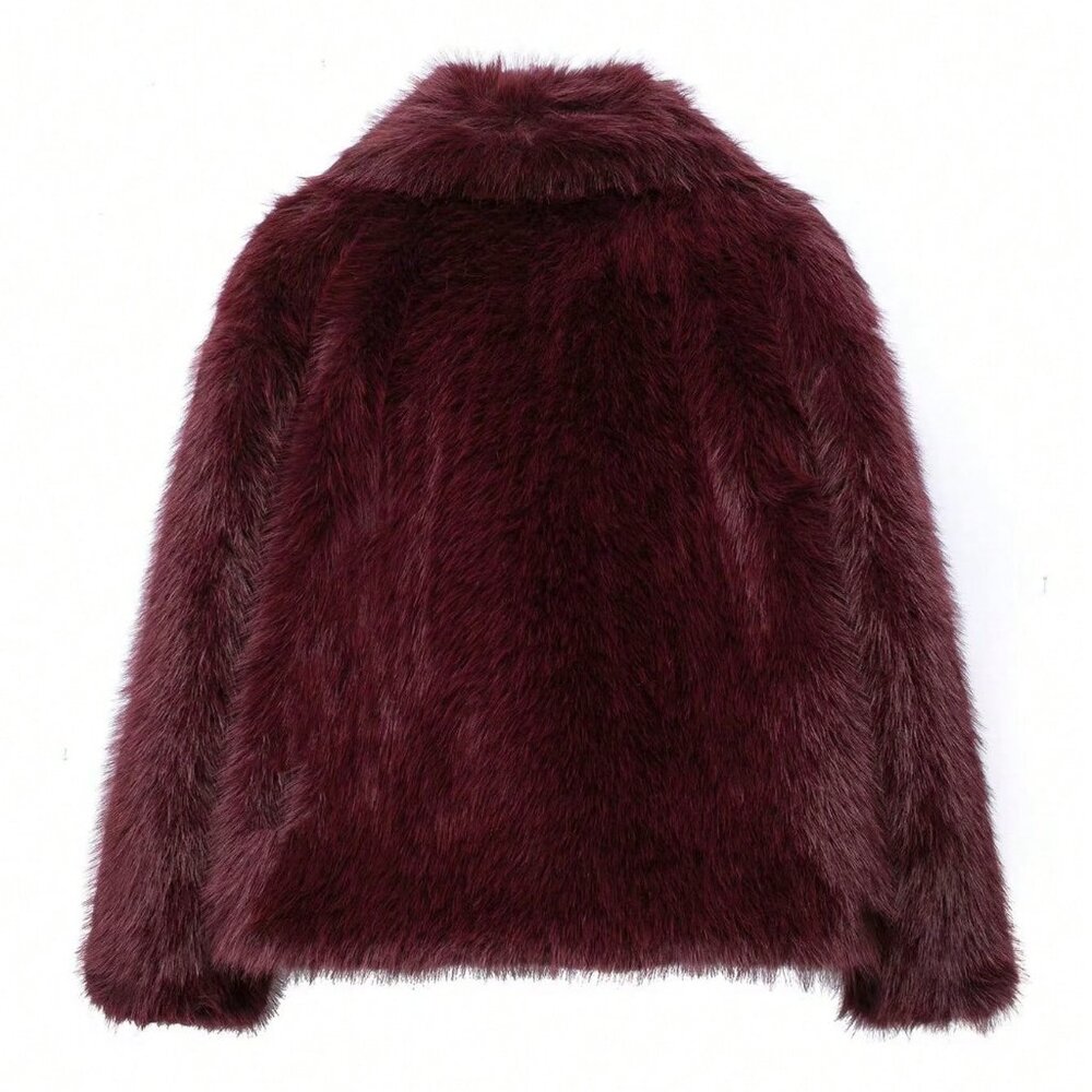 Burgundy Casual Women's Ladies Luxury Coat Warm Fluffy faux fur Coat - Picture 4 of 8